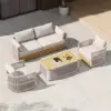 Costra 4-Piece Outdoor Rope Weave Swivel Sofa Set with Coffee Table in Ivory for 4