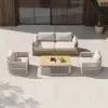 Costra 4-Piece Outdoor Rope Weave Swivel Sofa Set with Coffee Table in Ivory for 4