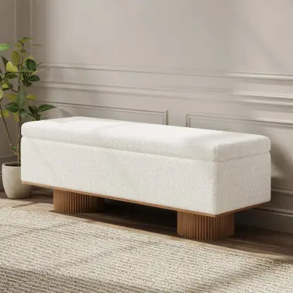 Picture of Teddy Fabric Fluffy Faux Fur Flip Top Wood Storage Bench – White – AUD-H1481