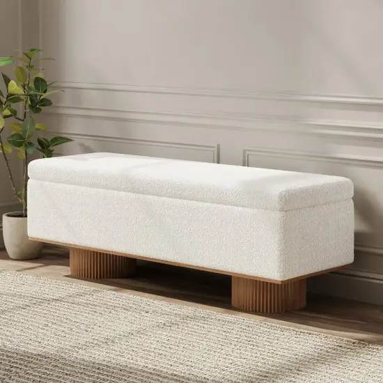 Picture of Teddy Fabric Fluffy Faux Fur Flip Top Wood Storage Bench – White – AUD-H1481