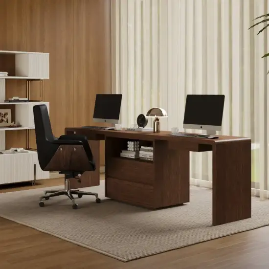 Modern 240 cm Rectangular Brown Double Desk with 4 Drawers & 1 Cabinet, Seats 2