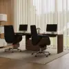 Modern 240 cm Rectangular Brown Double Desk with 4 Drawers & 1 Cabinet, Seats 2