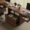 Modern 240 cm Rectangular Brown Double Desk with 4 Drawers & 1 Cabinet, Seats 2