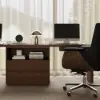 Modern 240 cm Rectangular Brown Double Desk with 4 Drawers & 1 Cabinet, Seats 2