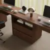 Modern 240 cm Rectangular Brown Double Desk with 4 Drawers & 1 Cabinet, Seats 2