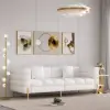 Axial 200 cm Faux Leather Fluted Sofa with Gold Legs & Pillows, Set of 2 – Aurora