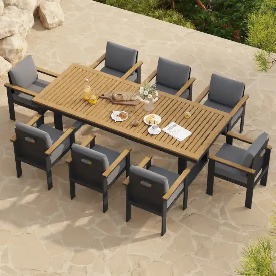 Picture of Tevara 6-Person Rectangle Wood & Aluminium Outdoor Patio Dining Table 8 Dining Chairs