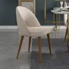 Modern Sand Cotton and Linen Dining Chair with Wooden Legs, 6 Pieces
