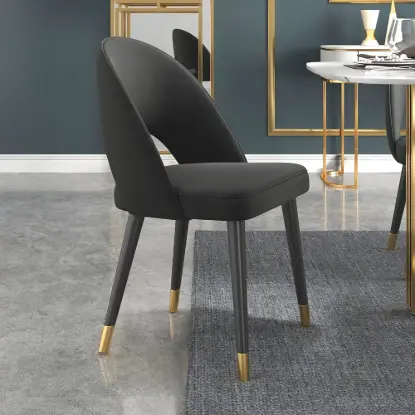 Picture of Modern Black Velvet Dining Chair with Wooden Legs, 8 Pieces
