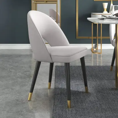 Picture of Modern Light Grey Velvet Dining Chair with Wooden Legs, 8 Pieces