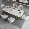Modern Light Grey Velvet Dining Chair with Wooden Legs, 8 Pieces