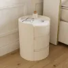 Modern white Bedside Table with 3-drawer marble and leather – Tables