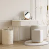 Modern white Bedside Table with 3-drawer marble and leather – Tables