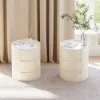 Modern white Bedside Table with 3-drawer marble and leather – Tables