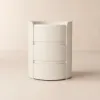 Modern white Bedside Table with 3-drawer marble and leather – Tables