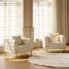 Axial Boucle Upholstered Accent Chair in Gold Finish Set of 2 – AUD-H1500