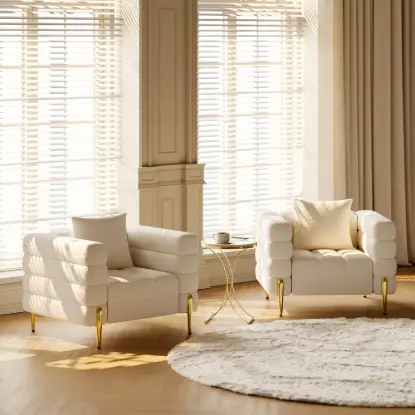 Axial Boucle Upholstered Accent Chair in Gold Finish Set of 2 – AUD-H1500