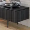 Modern 200 cm Fluted Black TV Stand with Drawers & Black Metal Legs