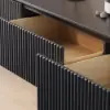 Modern 200 cm Fluted Black TV Stand with Drawers & Black Metal Legs