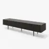 Modern 200 cm Fluted Black TV Stand with Drawers & Black Metal Legs