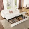 170 cm 3-Seater Warm White Boucle Convertible Sleeper Sofa with Storage & Pillows