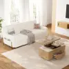 170 cm 3-Seater Warm White Boucle Convertible Sleeper Sofa with Storage & Pillows