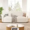 170 cm 3-Seater Warm White Boucle Convertible Sleeper Sofa with Storage & Pillows