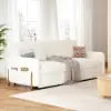 170 cm 3-Seater Warm White Boucle Convertible Sleeper Sofa with Storage & Pillows