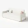 170 cm 3-Seater Warm White Boucle Convertible Sleeper Sofa with Storage & Pillows