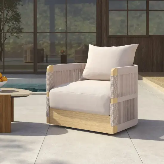 Picture of Costra Outdoor Aluminium & Rope Weave Swivel Lounge Chair in Ivory