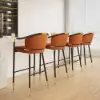 Cranis Orange Velvet Bar Stool with Upholstered, 2 Pieces