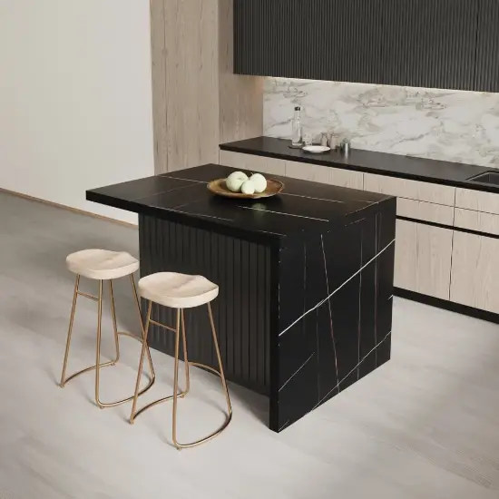 Modern 130 cm Wood Kitchen Island with Storage, Black