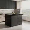 Modern 130 cm Wood Kitchen Island with Storage, Black