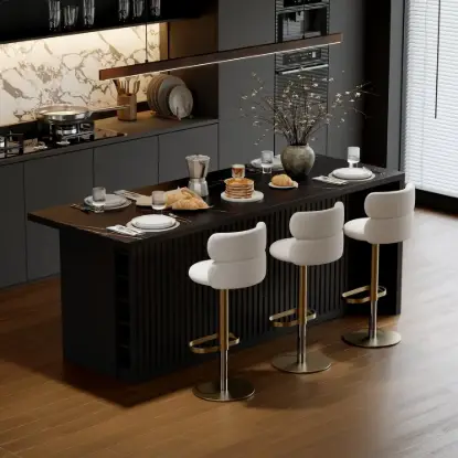 Picture of Modern 183 cm Matte Sintered Stone Kitchen Island with Storage, Black