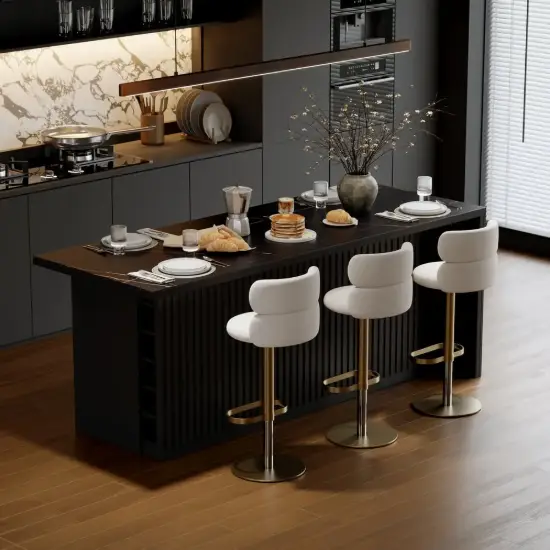 Modern 183 cm Matte Sintered Stone Kitchen Island with Storage, Black