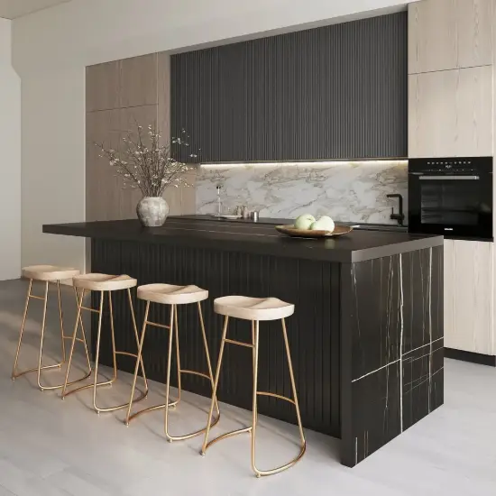 Modern 183 cm Wood Kitchen Island with Drawers & Cabinets, Black