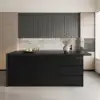 Modern 183 cm Wood Kitchen Island with Drawers & Cabinets, Black