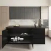 Modern 183 cm Wood Kitchen Island with Drawers & Cabinets, Black