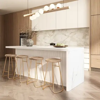 Picture of Modern 180 cm Wood Kitchen Island with Drawers & Cabinets, White