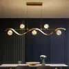 6-Light LED Linear Kitchen Island Lighting in Gold with Glass Globe Shade Dimmable