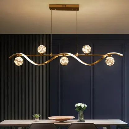 6-Light LED Linear Kitchen Island Lighting in Gold with Glass Globe Shade Dimmable