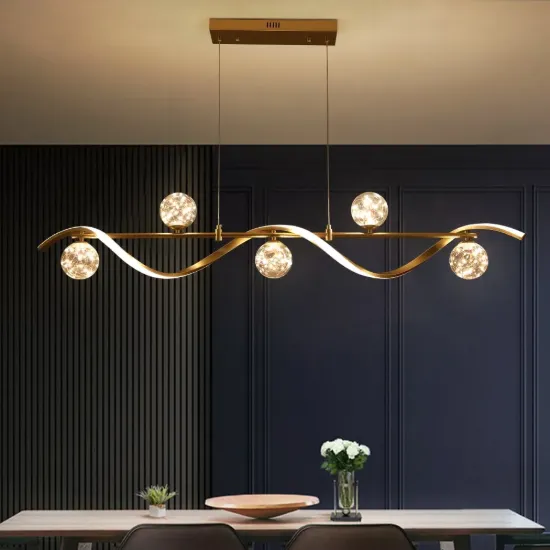 6-Light LED Linear Kitchen Island Lighting in Gold with Glass Globe Shade Dimmable