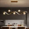 6-Light LED Linear Kitchen Island Lighting in Gold with Glass Globe Shade Dimmable
