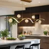 6-Light LED Linear Kitchen Island Lighting in Gold with Glass Globe Shade Dimmable