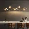6-Light LED Linear Kitchen Island Lighting in Gold with Glass Globe Shade Dimmable