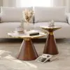 Sculra Modern 56 cm Walnut Pedestal End Table with Sintered Stone Top