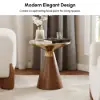 Sculra Modern 56 cm Walnut Pedestal End Table with Sintered Stone Top