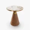Sculra Modern 56 cm Walnut Pedestal End Table with Sintered Stone Top