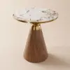 Sculra Modern 56 cm Walnut Pedestal End Table with Sintered Stone Top