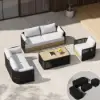 Costra 4-Piece Outdoor Rope Weave Swivel Sofa Set with Coffee Table in Black for 6